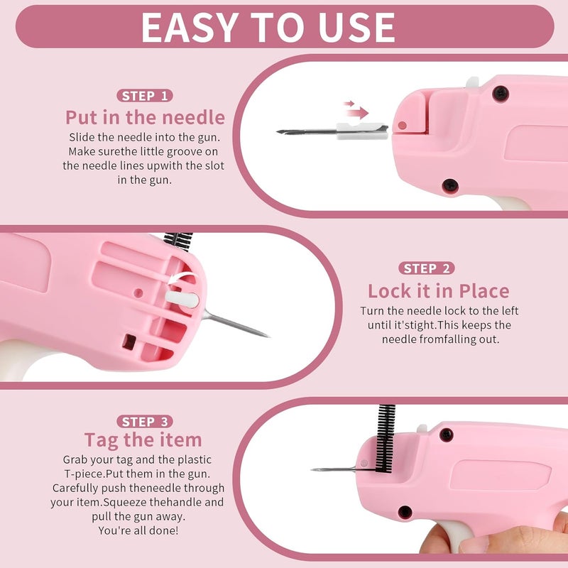 BLK8IGHT Stitch Gun for Clothing, Mini Sewing Stitch Tagging Gun for Clothes, Stitch Gun Quick Clothing Fixer with 6 Needles, 1000 Black & 1000 White Micro Fasteners & 1 Hard Carrying Case （Pink） - Image 4